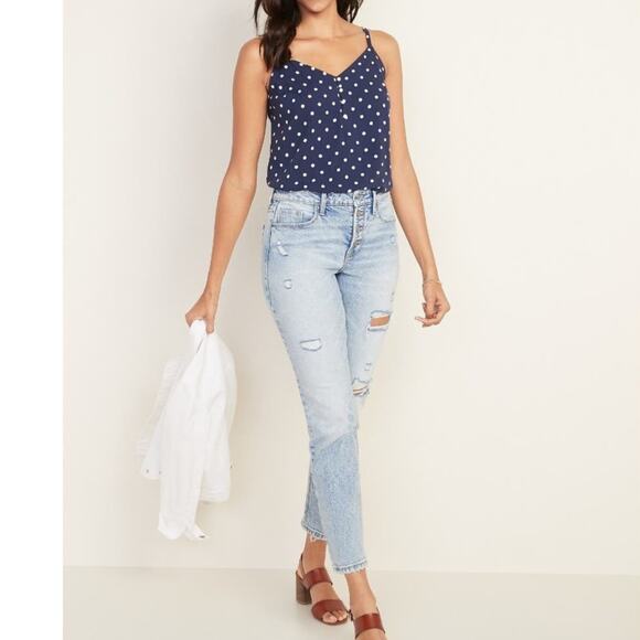 Old Navy Power Slim Straight High Rise Ankle Length Distressed Jeans Sz 14 - Picture 1 of 10